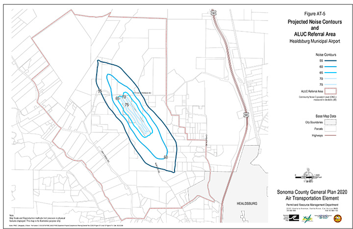Map AT5 Projected Noise Contours and ALUC Referral Area Healdsburg Municipal Airport