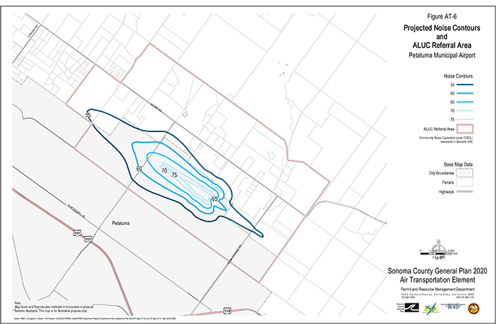 Map AT6 Projected Noise Contours and ALUC Referral Area Petaluma Municipal Airport