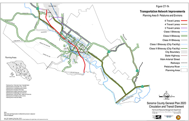 Map CT1h Planned Road and Highway Improvements Petaluma and Environs