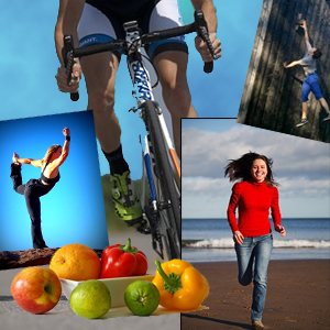 collage biking running yoga climbing vegetables
