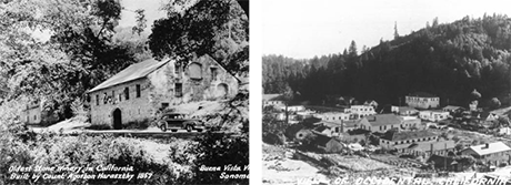 Photo of Oldest stone winery in California, Built by Count Agostan Haraszthy in 1857. Old photo of view of Occidental, California