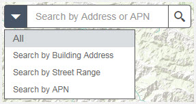 search bar with the following drop down choices: All, Search by Address, Search by APN
