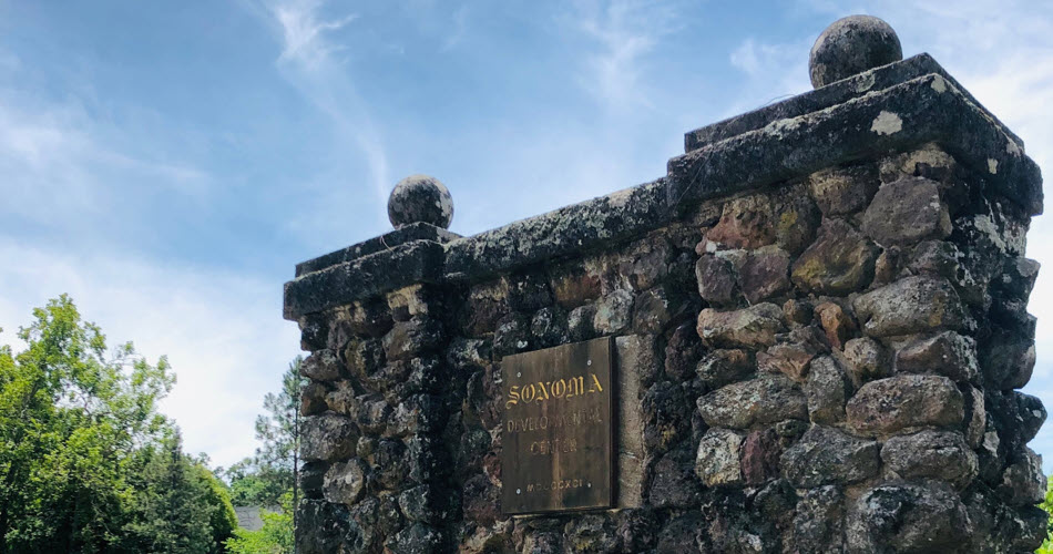 Sonoma Developmental Center stone entry sign