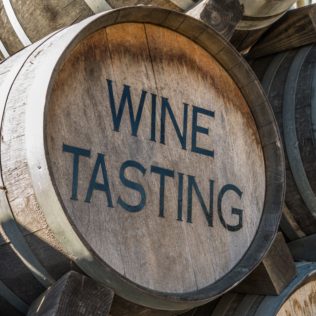 Wine Tasting sign on a wine barrel